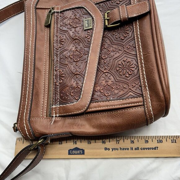 BOC Concept Amherst Brown Crossbody Bucket Bag Purse Embossed - Picture 11 of 16